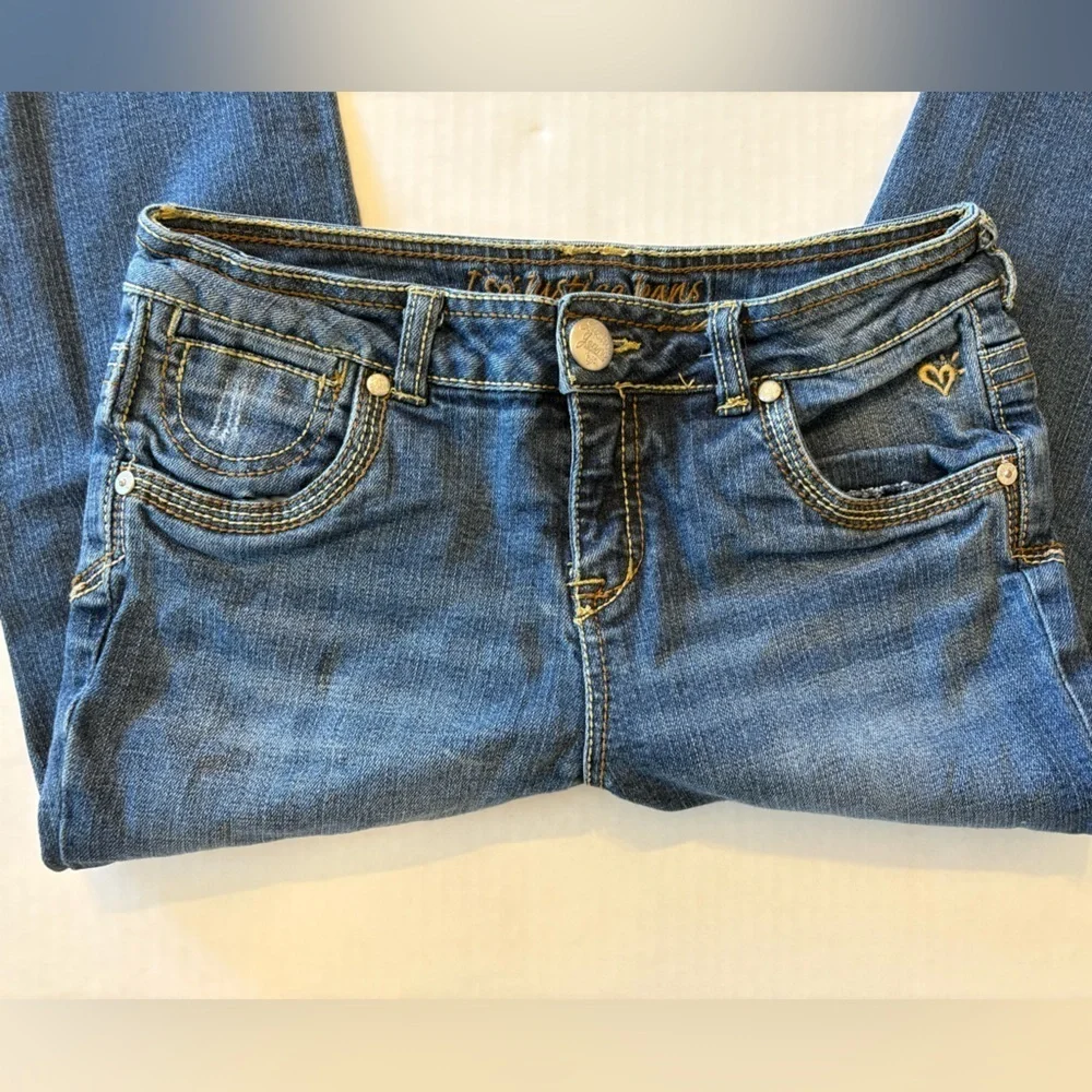 Justice Jeans yellow & brown stitching denim jean Capri size 14R